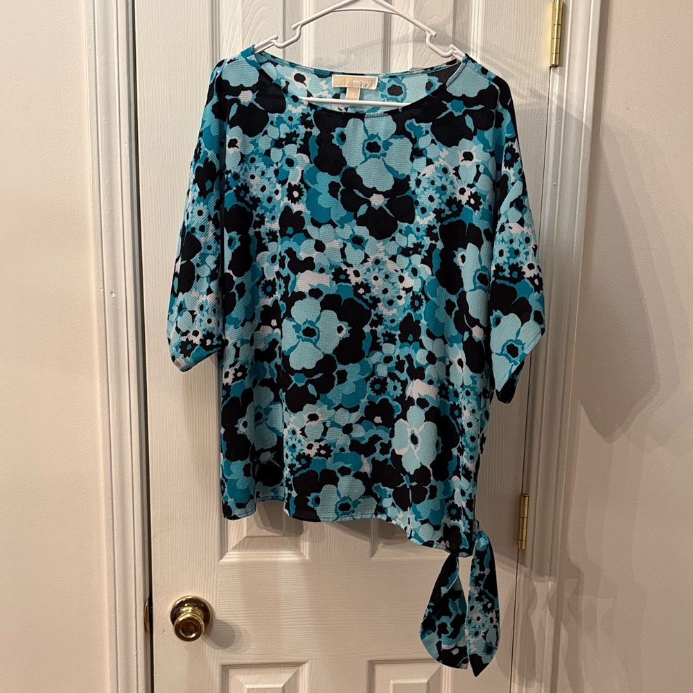MICHAEL Michael Kors Floral Top - Blue and Black with side tie